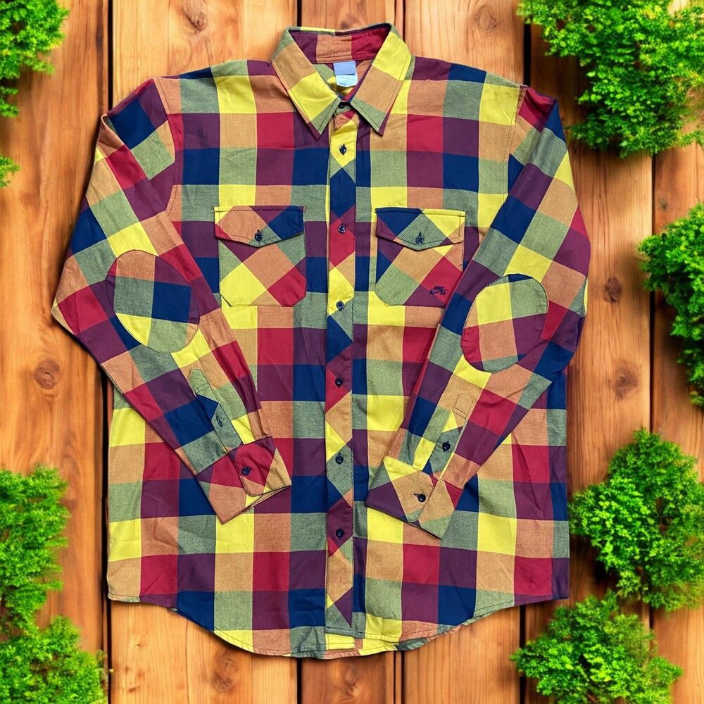 Nike Yellow and Blue Casual Button Down Shirt